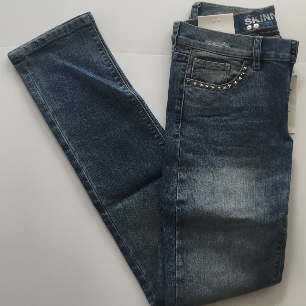 NWT Women's Girl's New York & Co Studded Skinny Leg Low Rise Jeans Size 0